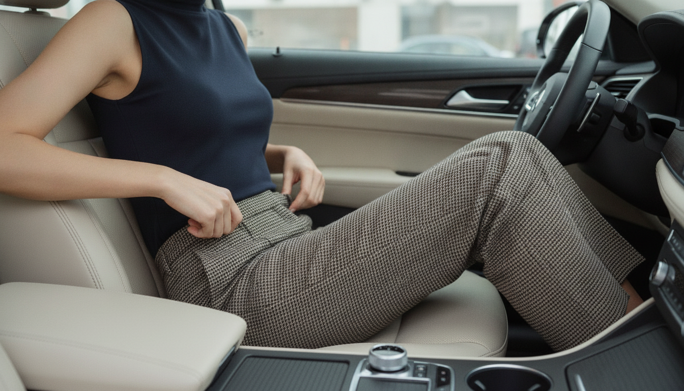 High-Waist Houndstooth Trousers: Waist & Hip Fit Guide